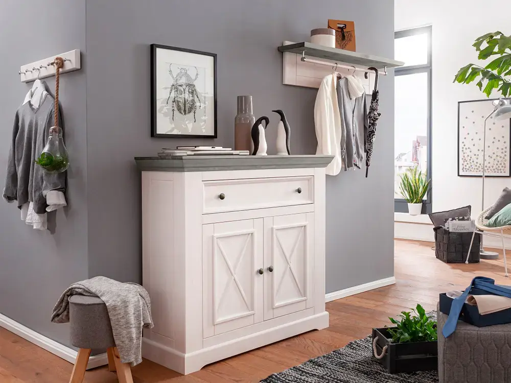 Комод Форест 2 двери 1 ящик с 2 полками Форест белый воск/серый