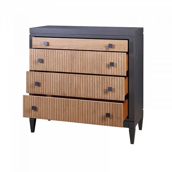 (3.1.1) Комод чёрный с 4 ящиками из дуба Фокстрот 204A (бетон-дуб натуральный)