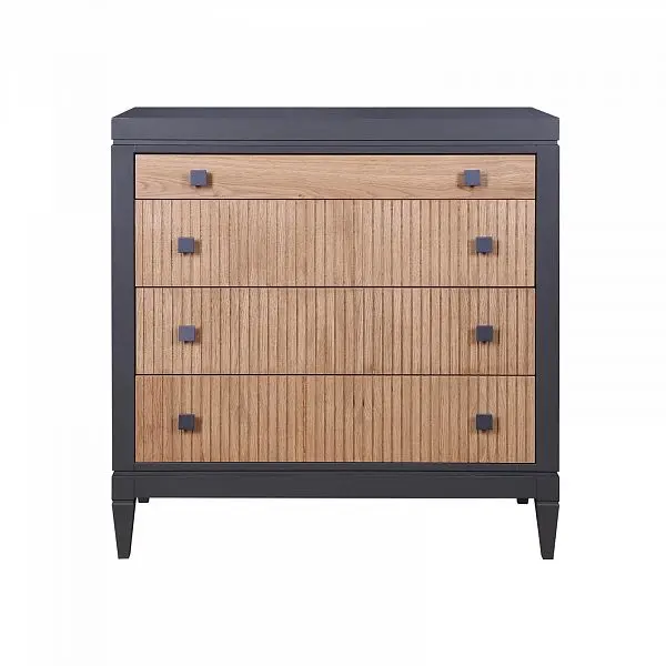 (3.1.1) Комод чёрный с 4 ящиками из дуба Фокстрот 204A (бетон-дуб натуральный)