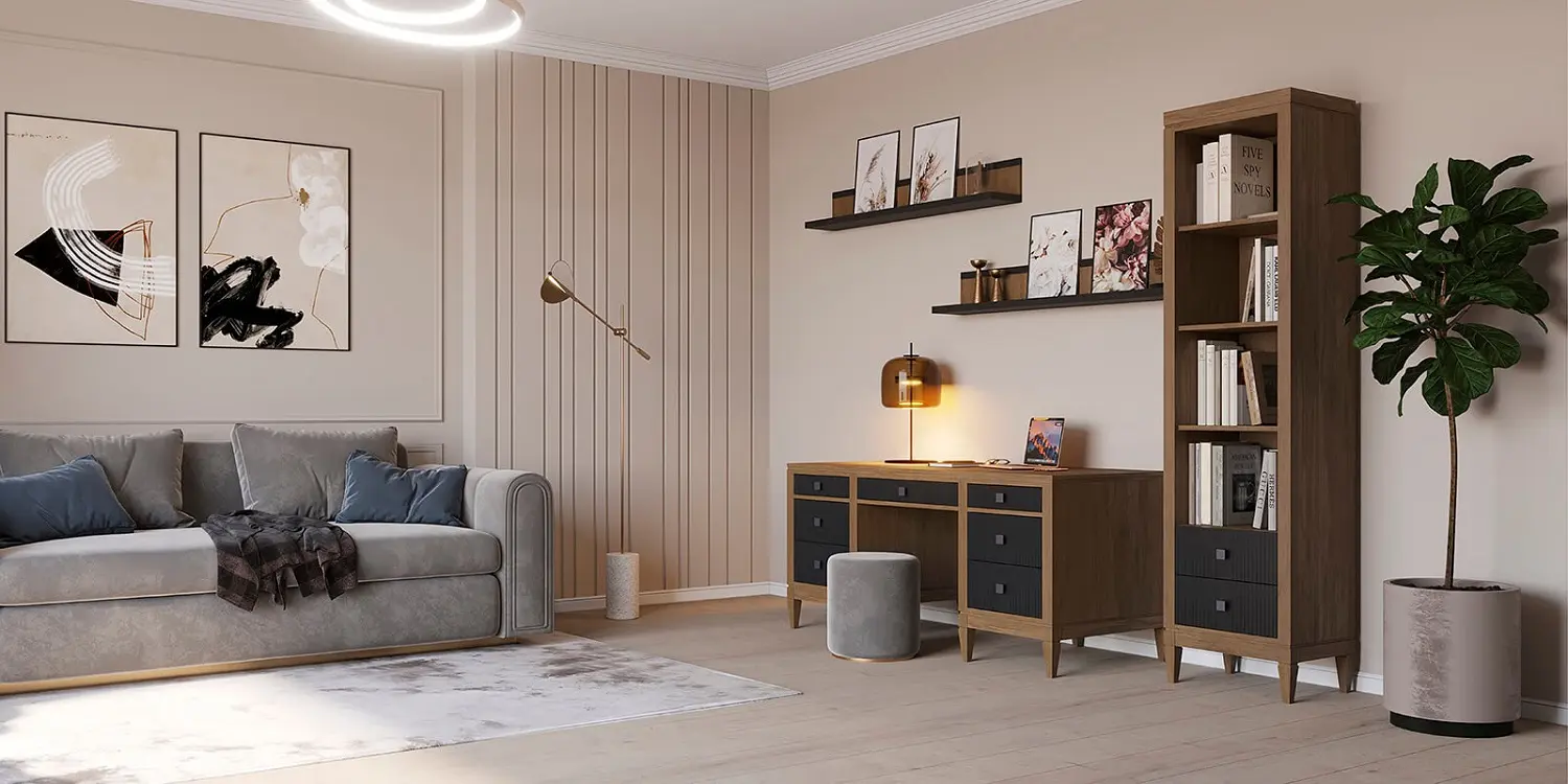 (1.3.2) Стол письменный с 7 ящиками дуб "Фокстрот" 207B (дуб натуральный/бетон)