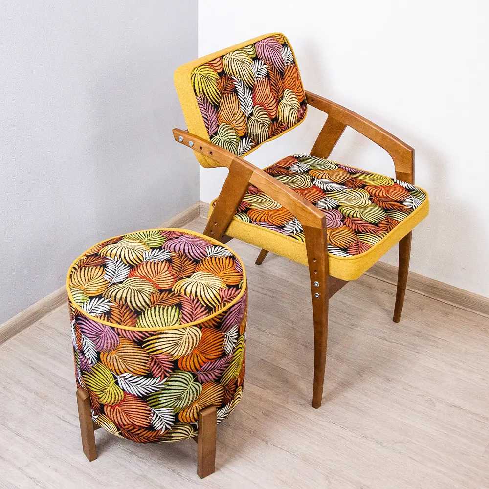 Стул из дерева Rabbit Wood Бруно гобелен Листья+рогожка Сан-Леон+орех