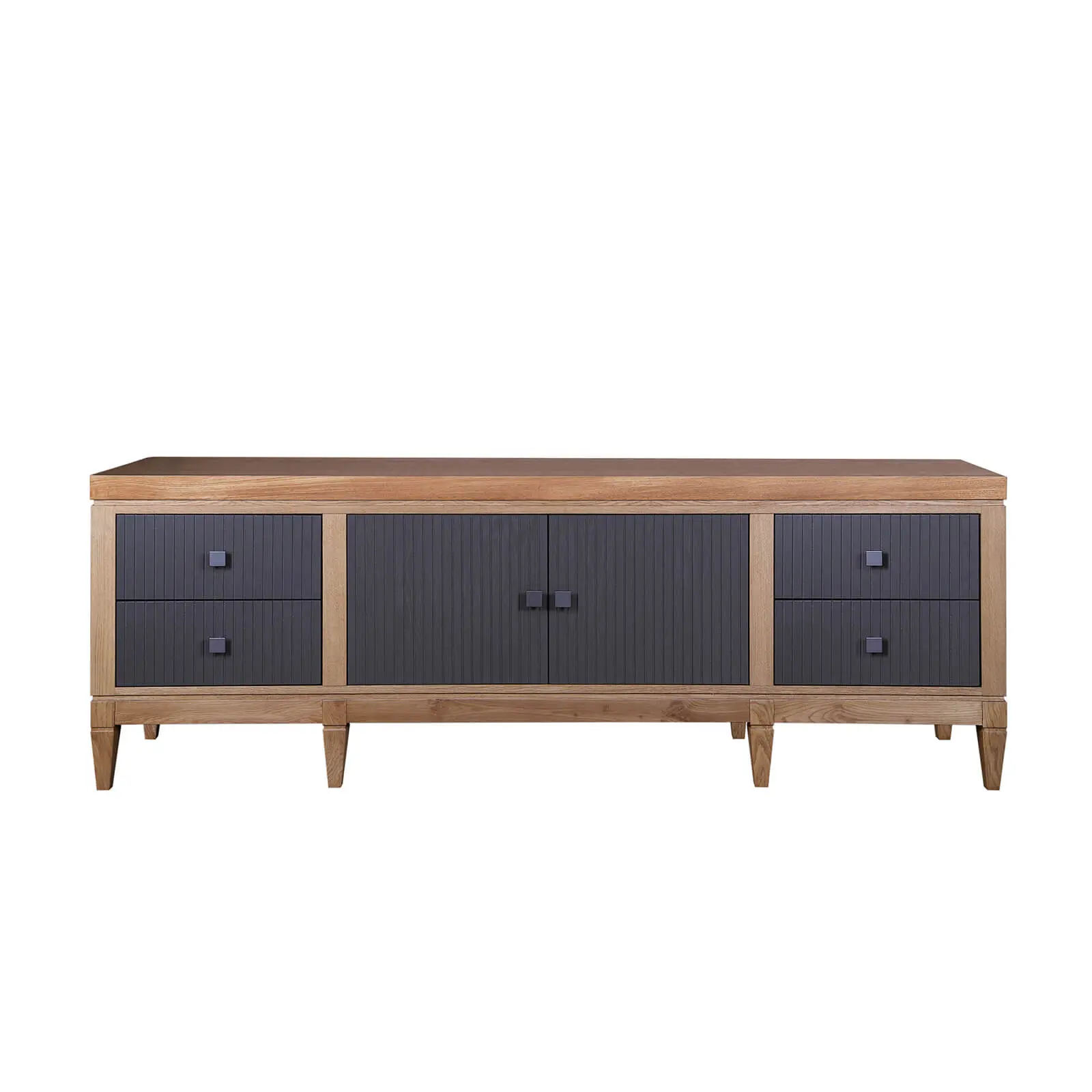 (2.1.7) Тумба ТВ с 4 ящиками массив дуба Фокстрот 024C (дуб натуральный/бетон/дуб натуральный)