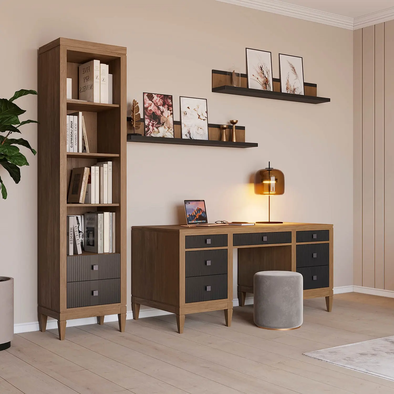 (1.3.2) Стол письменный с 7 ящиками дуб "Фокстрот" 207B (дуб натуральный/бетон)