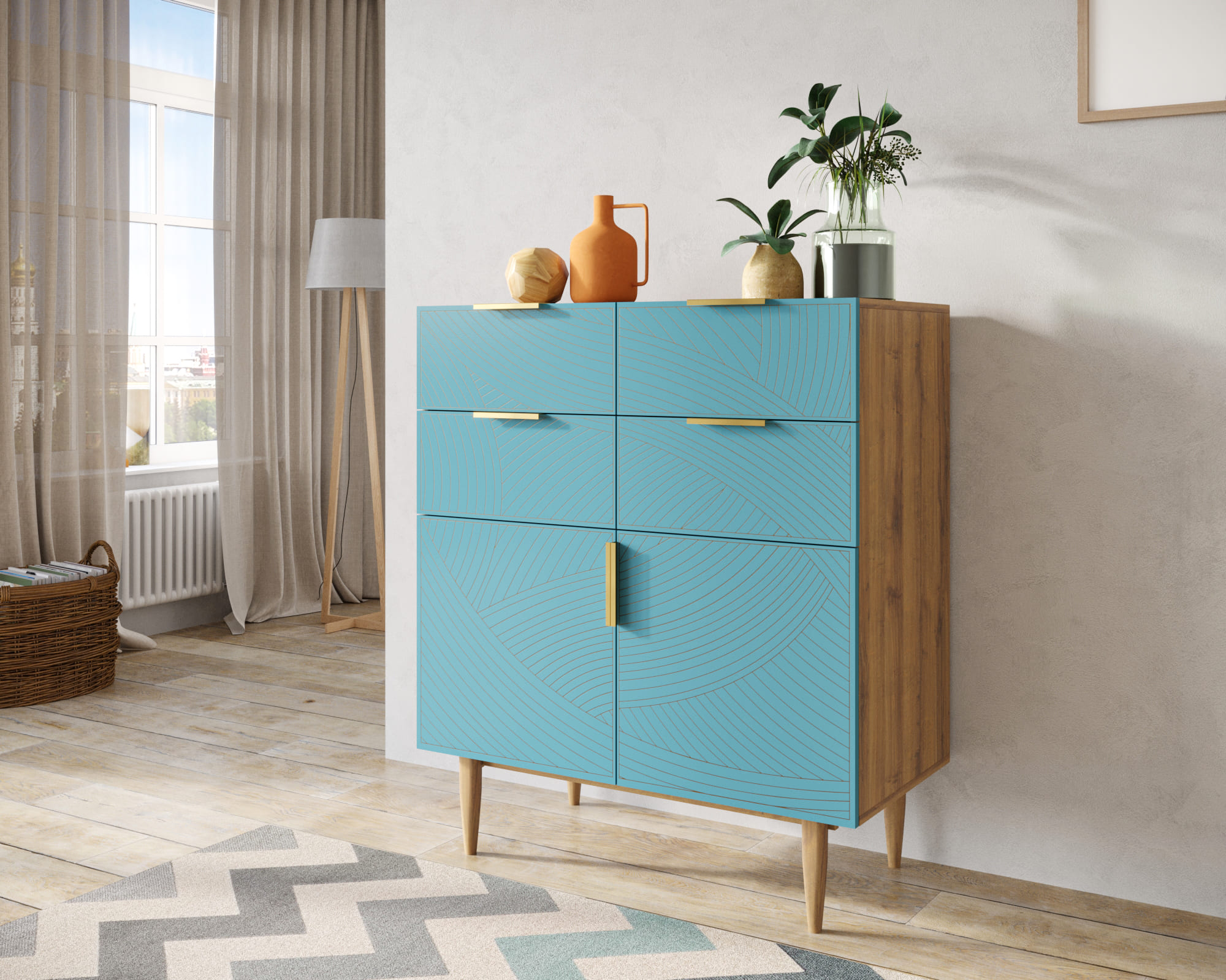 Большой комод с четырьмя ящиками и дверками "Line" LN17/GR1