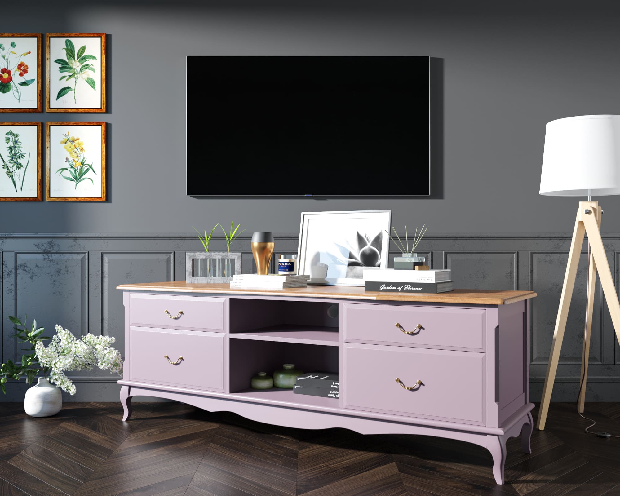 Комод 4 ящика массив Leontina Lavanda под TV удлиненный арт ST9328/2L