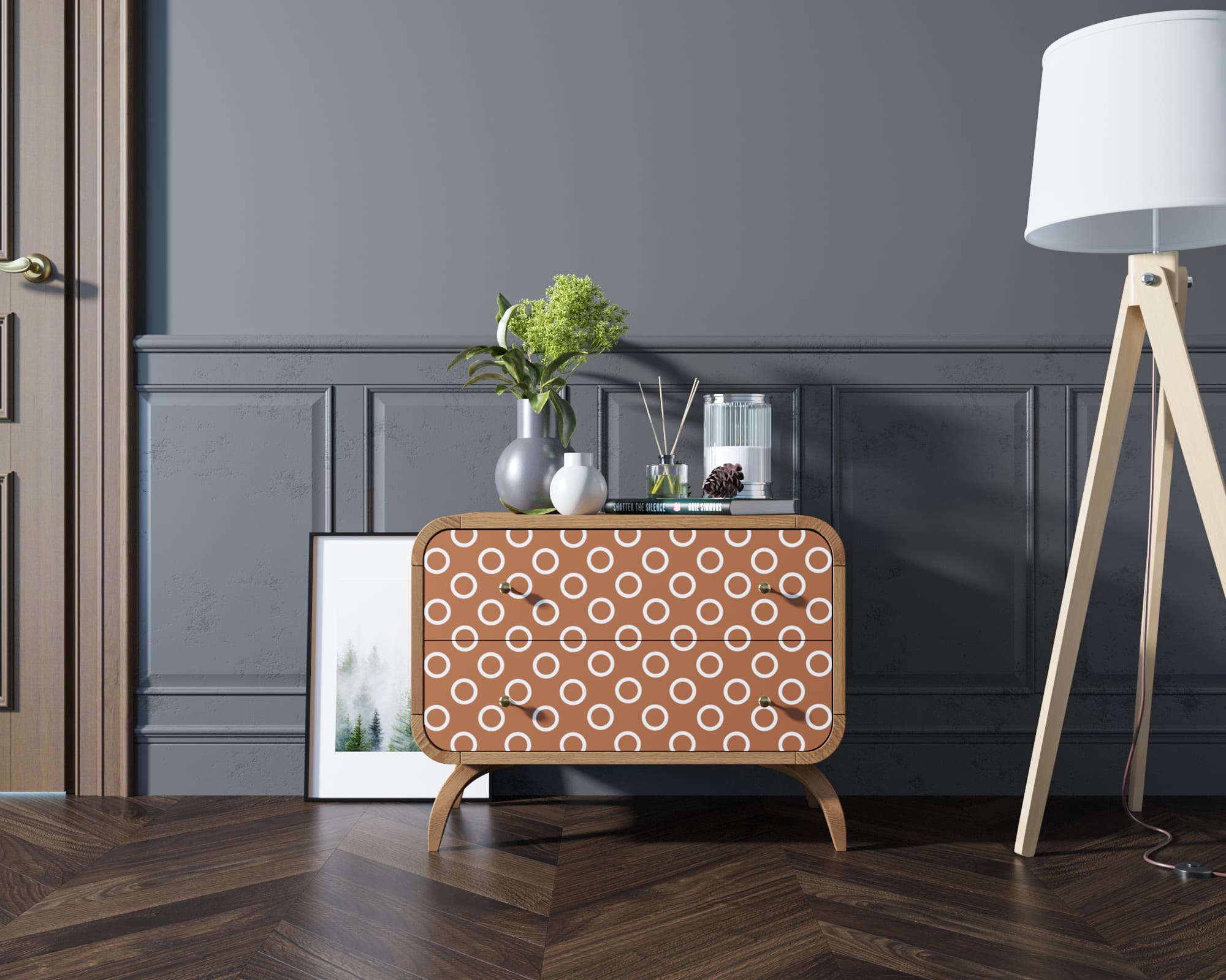 Комод массив дерева "Ellipse Print" с двумя ящиками принт 3