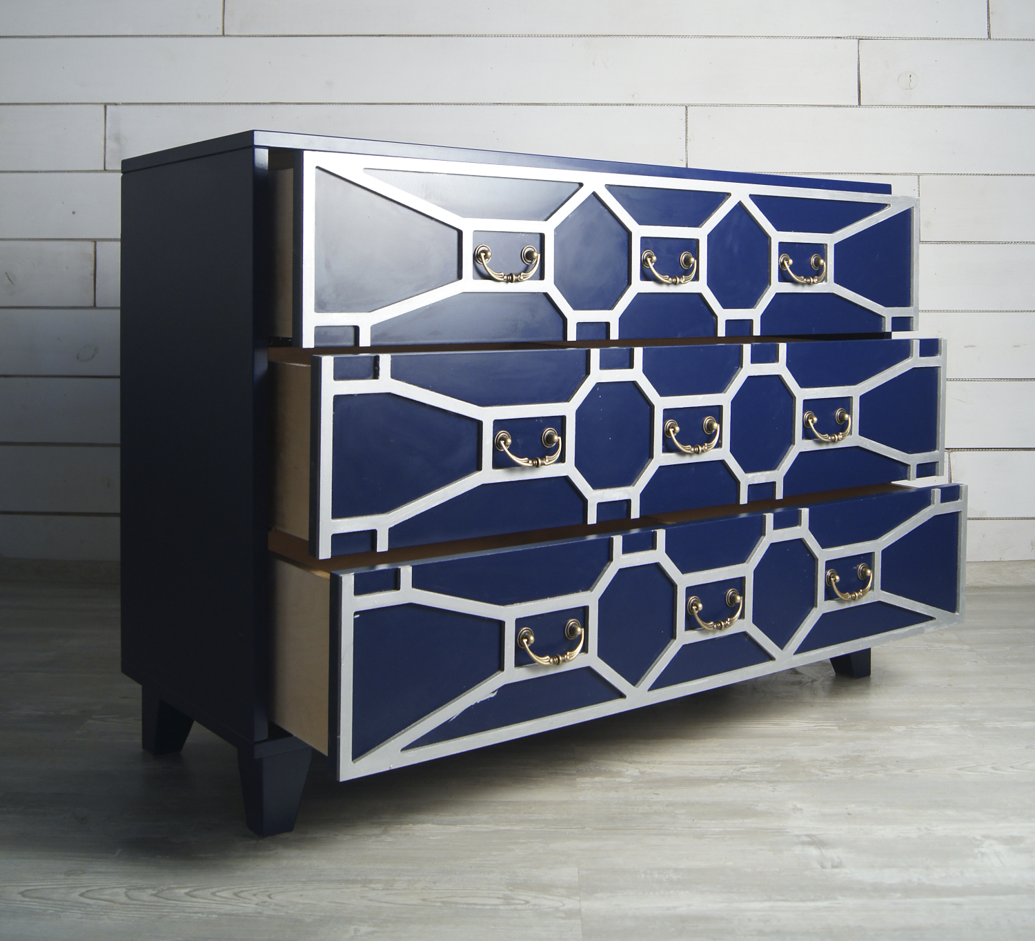 Синий комод массив «Emerald» 3 ящика