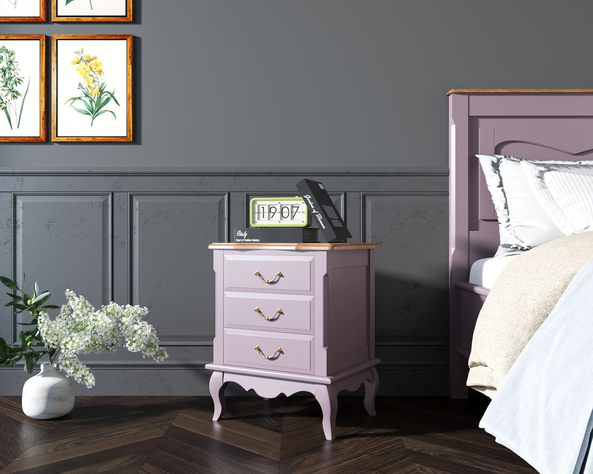 Прикроватная тумба Leontina Lavanda на три ящика арт ST9302/3L