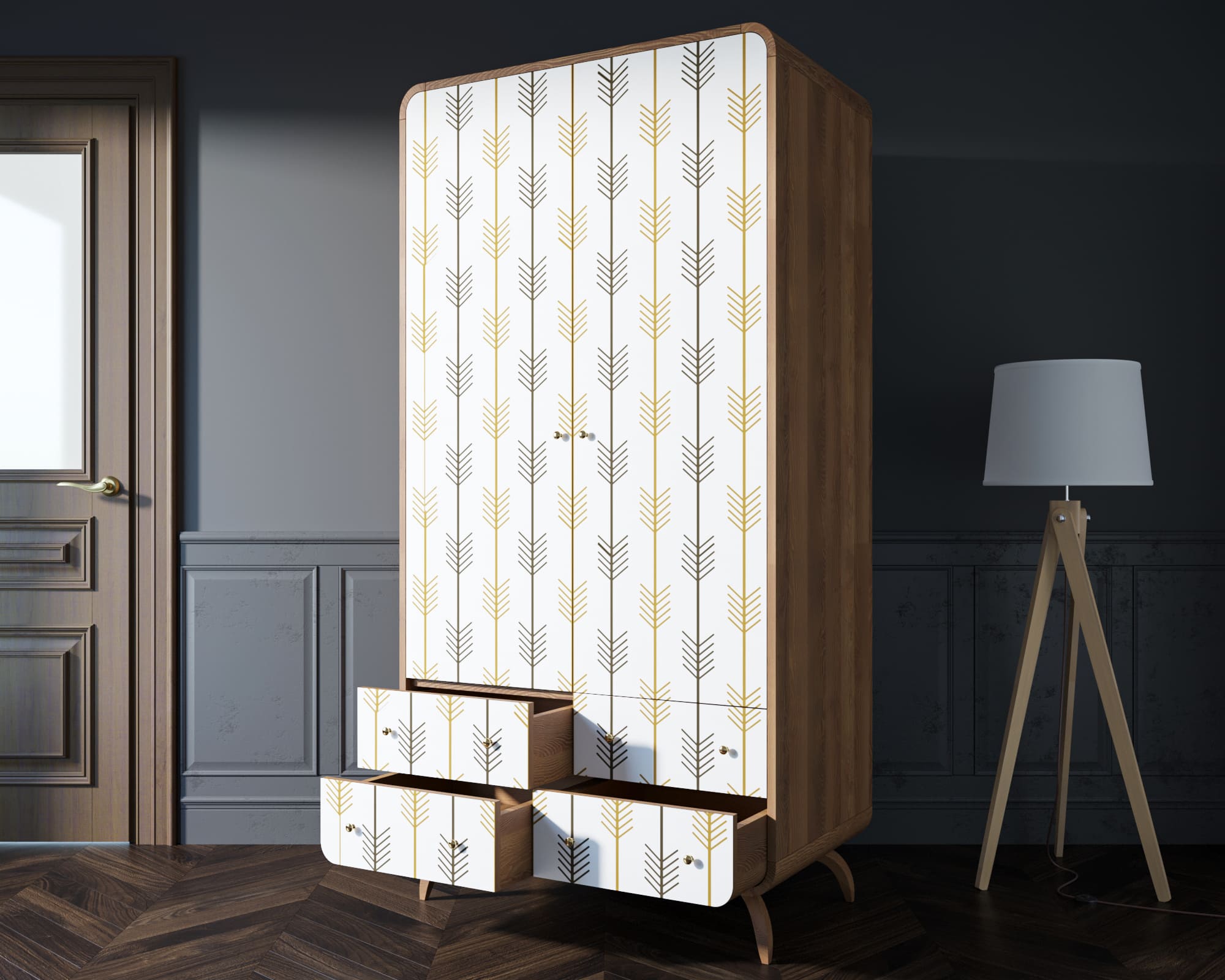 Шкаф двухстворчатый распашной с ящиками в скандинавском стиле "Ellipse Print" принт 2