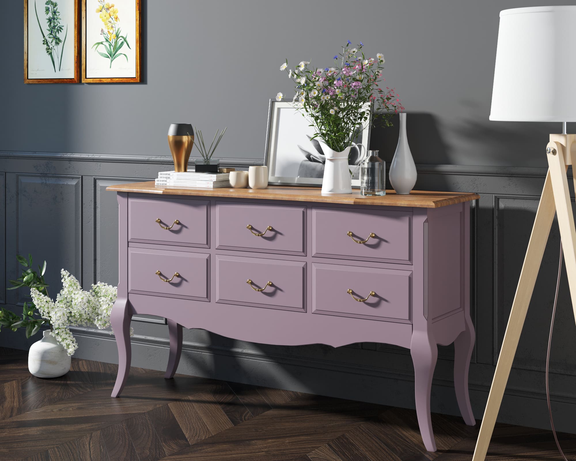 Консоль дерева "Leontina Lavanda" 6 ящиков