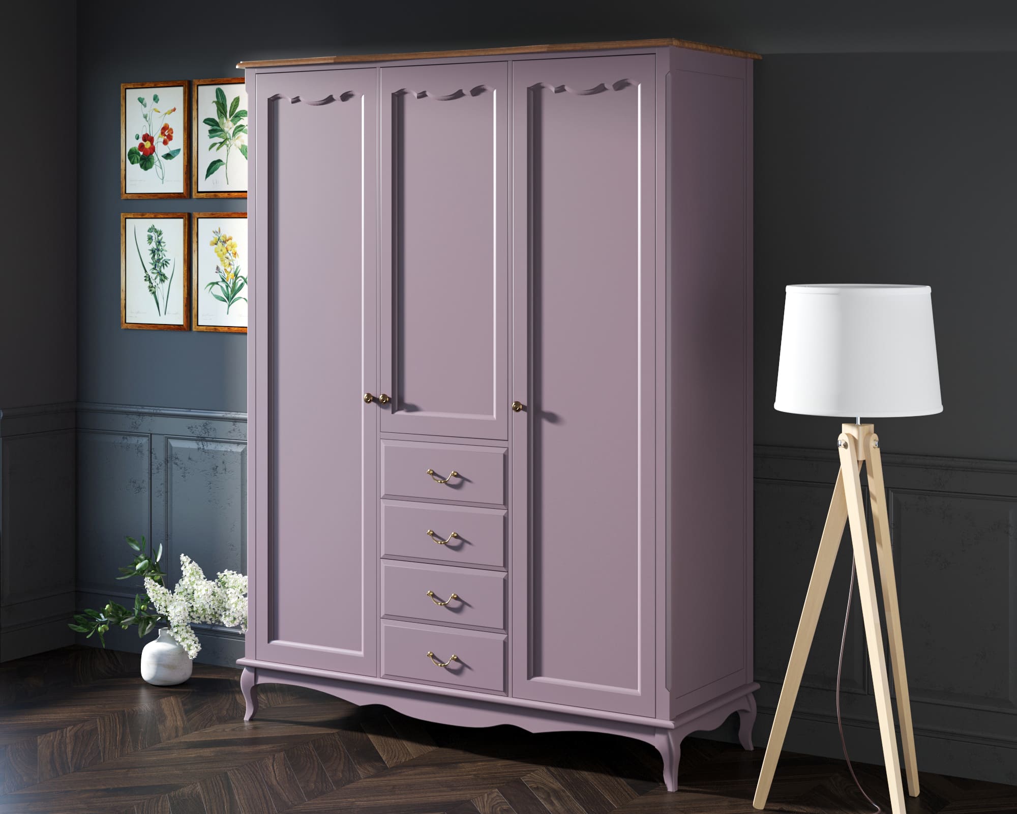 Шкаф Leontina Lavanda для одежды с ящиками арт ST9327/34L