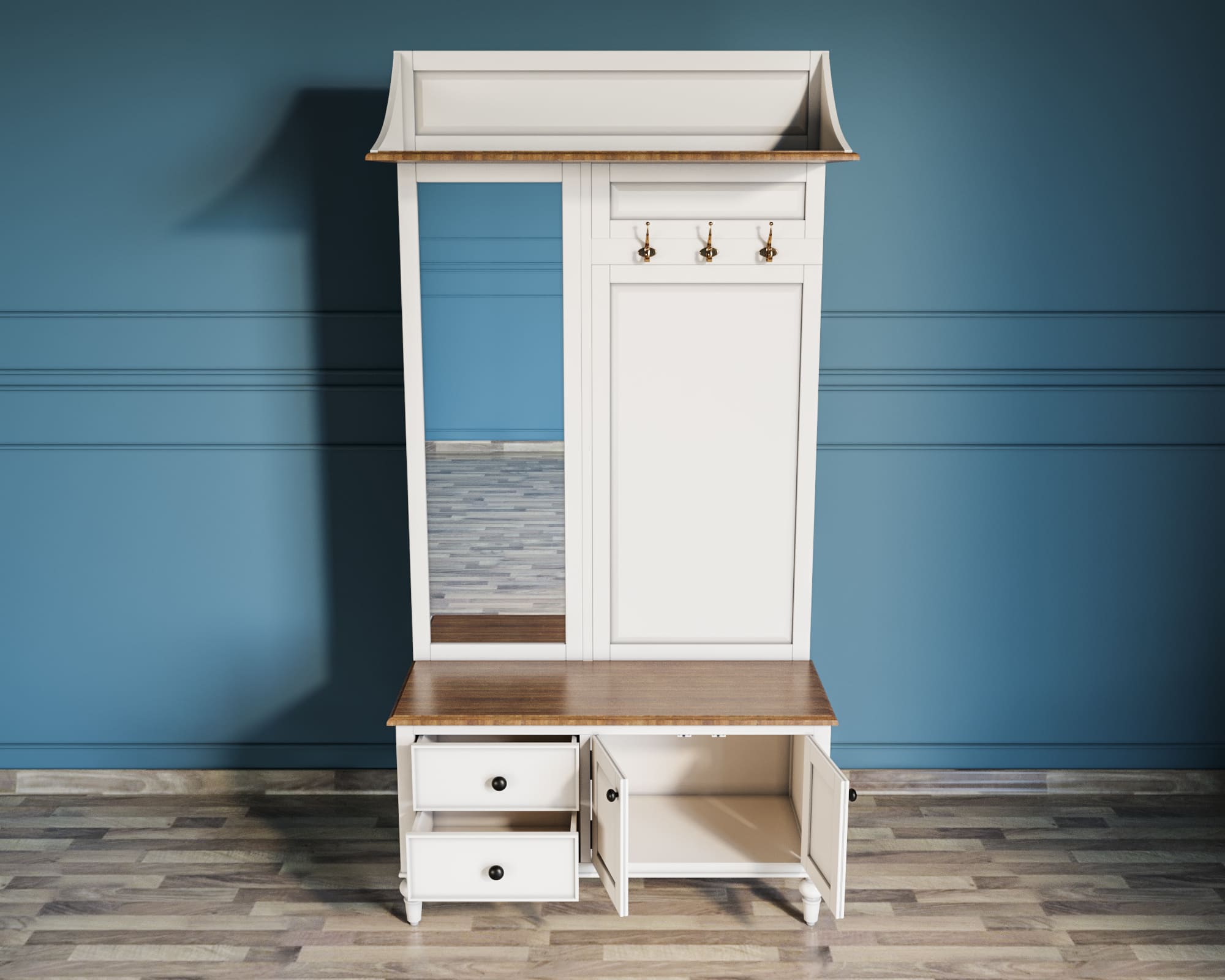 Белая прихожая с 2 ящиками "Odri" с полкой в стиле прованс