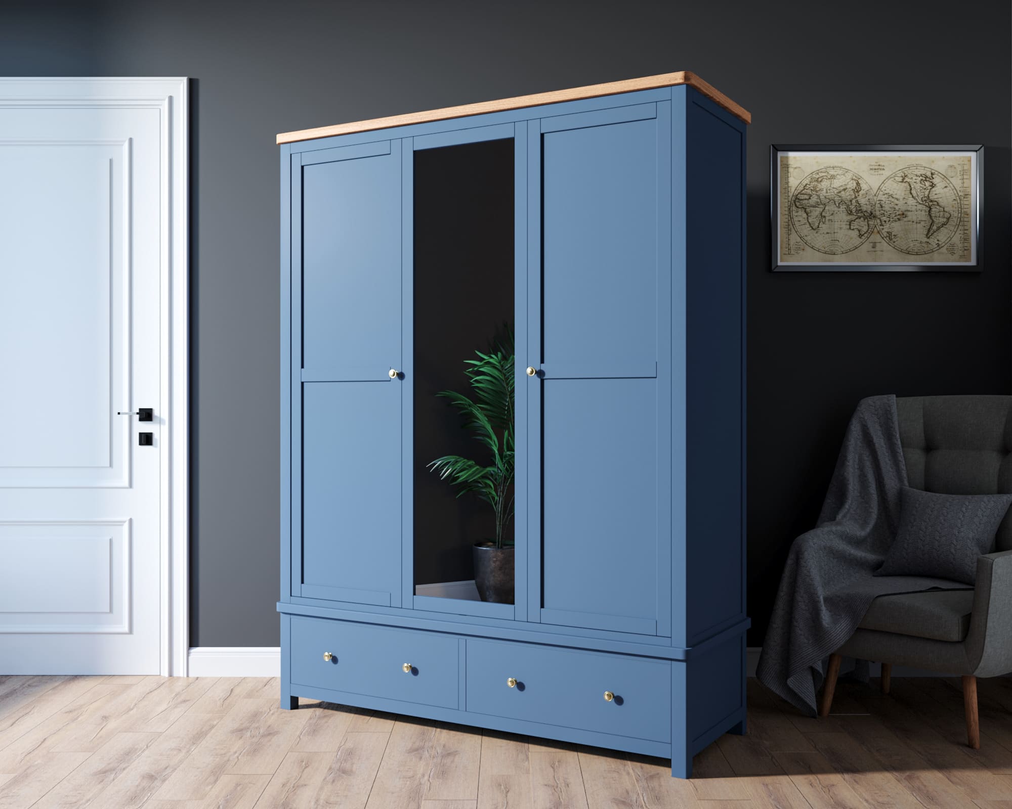 Шкаф с ящиками с зеркалом двухстворчатый широкий "Jules Verne"