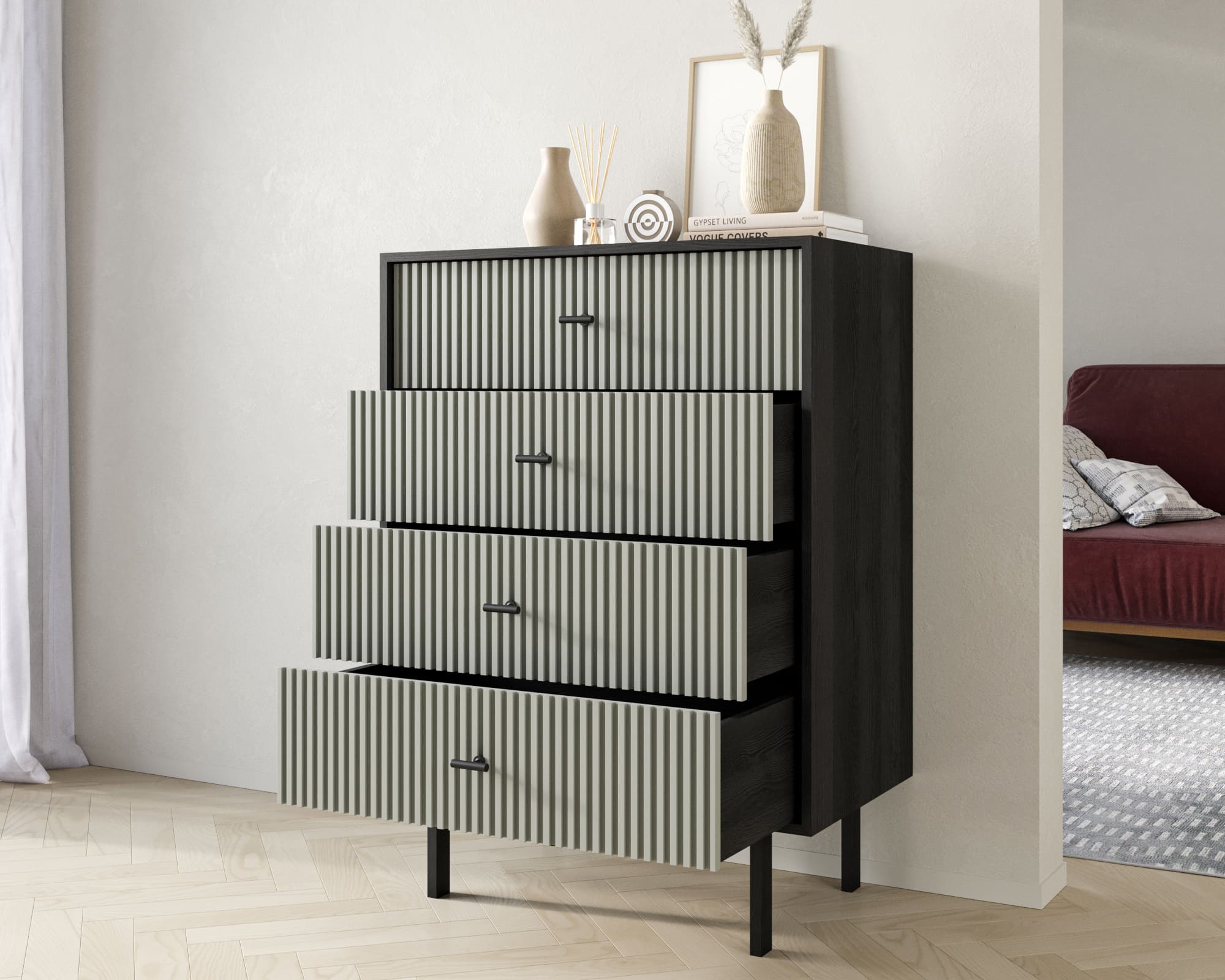 Комод вертикальный с четырьмя ящиками "Emerson" арт EM18/gray/L