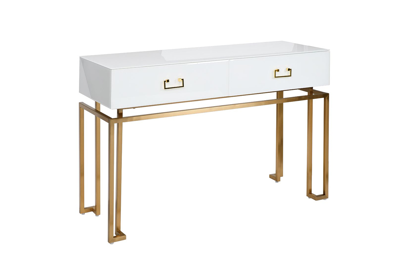 KFG070 Консоль, 2 ящика, белая/ золото