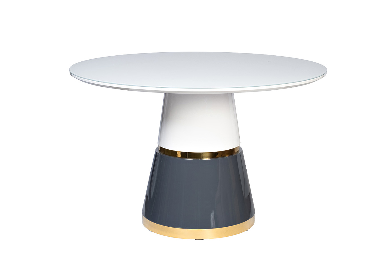 30F-1368-1 Стол обеденный круглый белый со стеклом