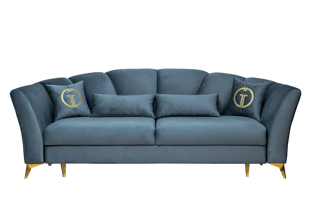 Диван Annette трехместный раскладной(Пума), велюр бирюзовый Riv87/зол