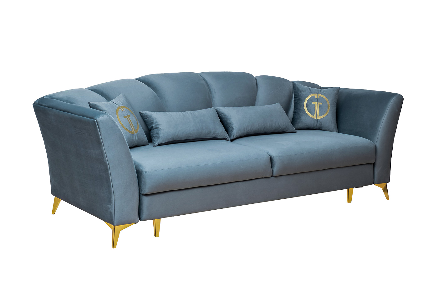 Диван Annette трехместный раскладной(Пума), велюр бирюзовый Riv87/зол