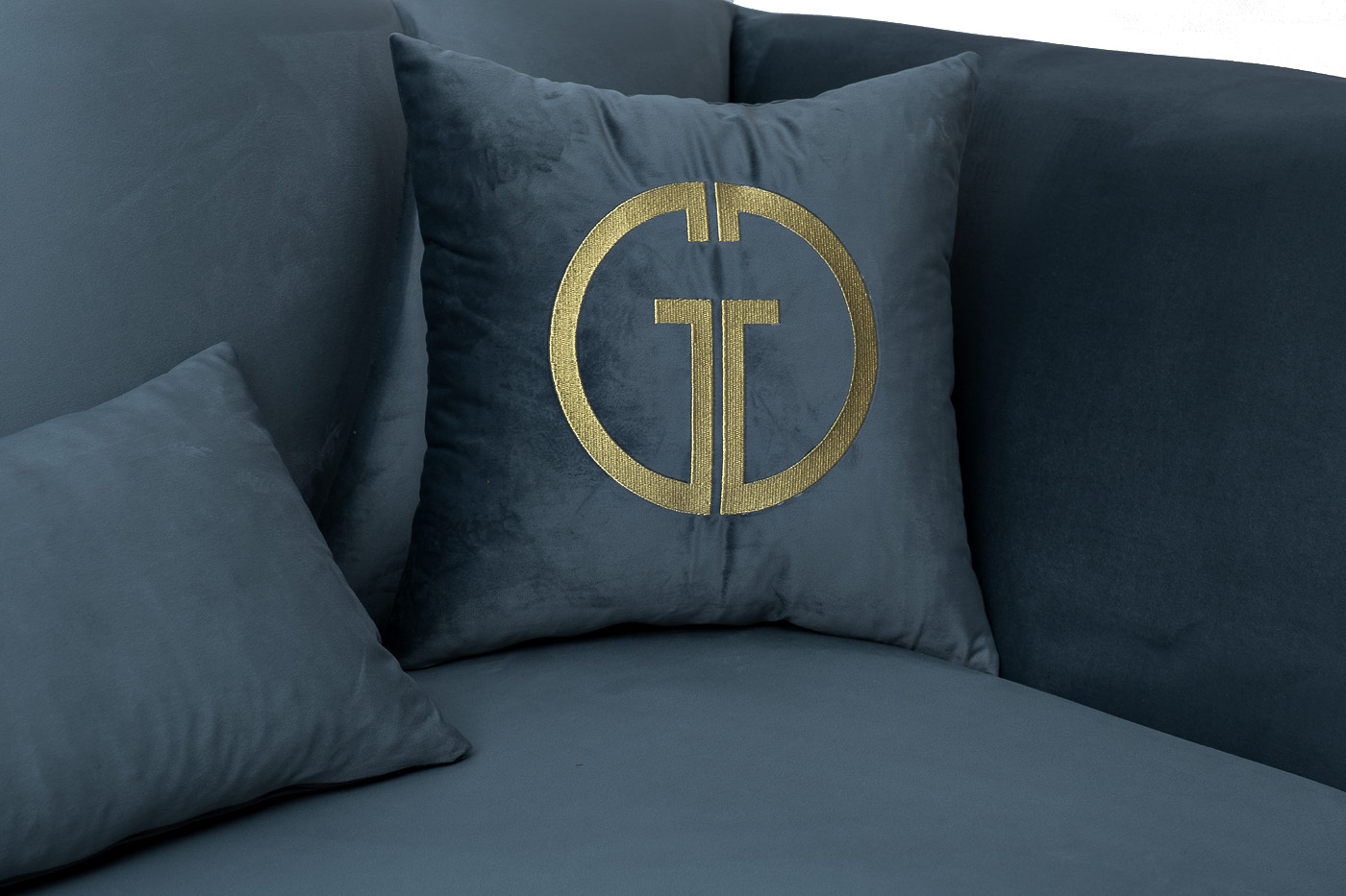 Диван Annette трехместный раскладной(Пума), велюр бирюзовый Riv87/зол