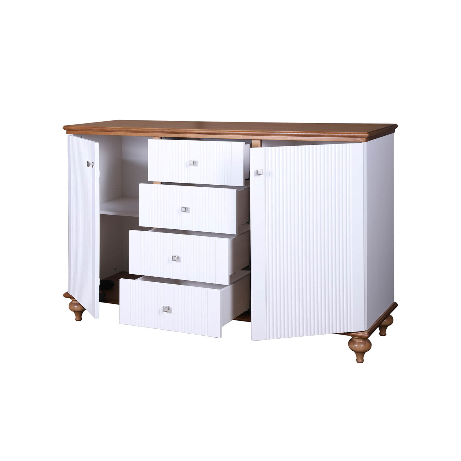 Комод с 4 ящиками белый "Рандеву" 324 (белый лак/антик-24)