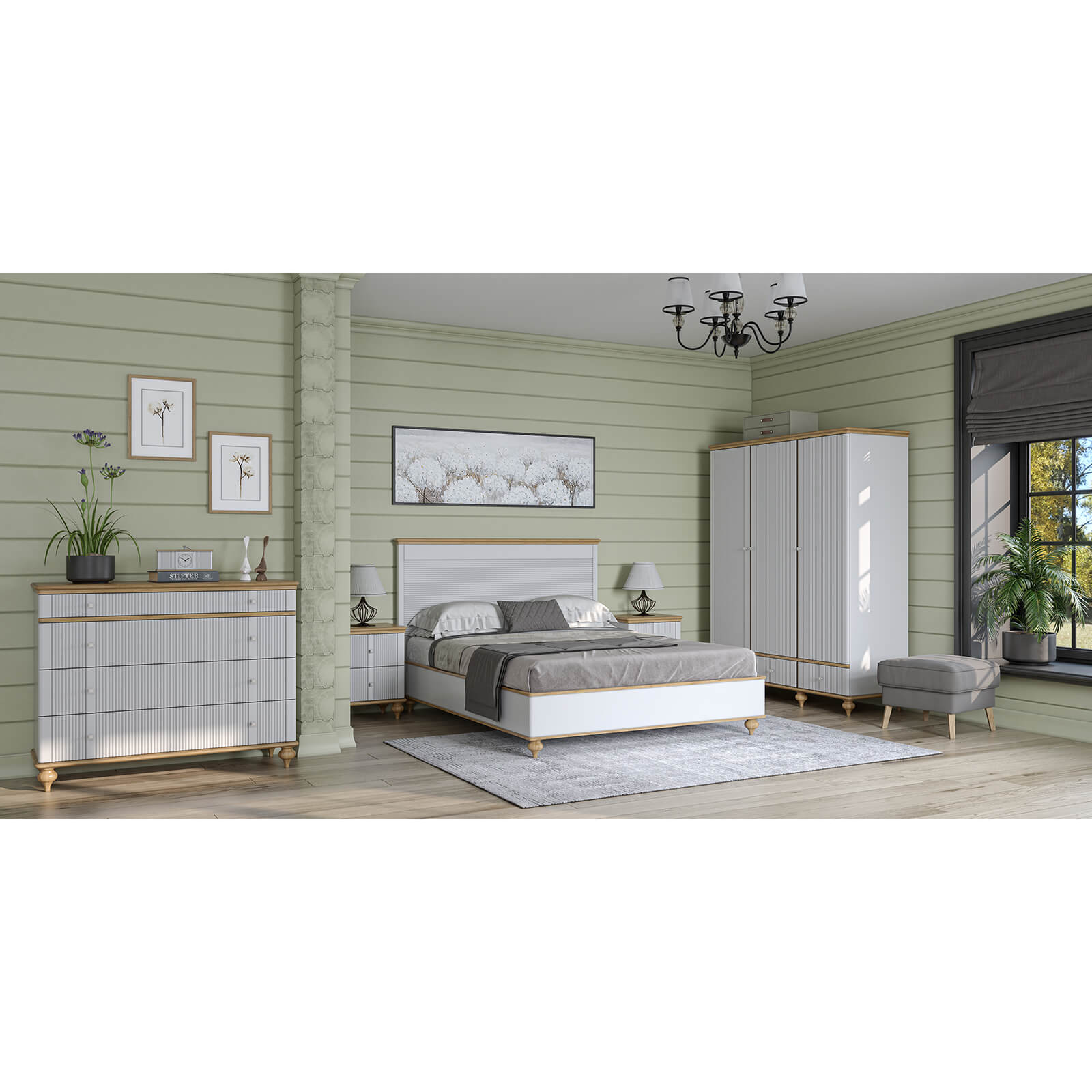 Кровать белая сосна "Рандеву" 1600 (белый лак/антик-24)