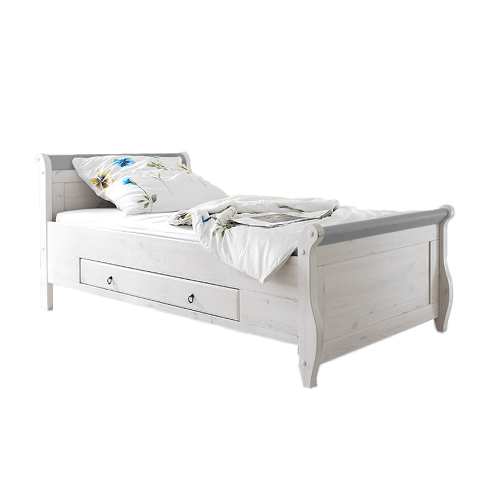 Кровать деревянная односпальная Мальта 1000 с ящиками (серый)