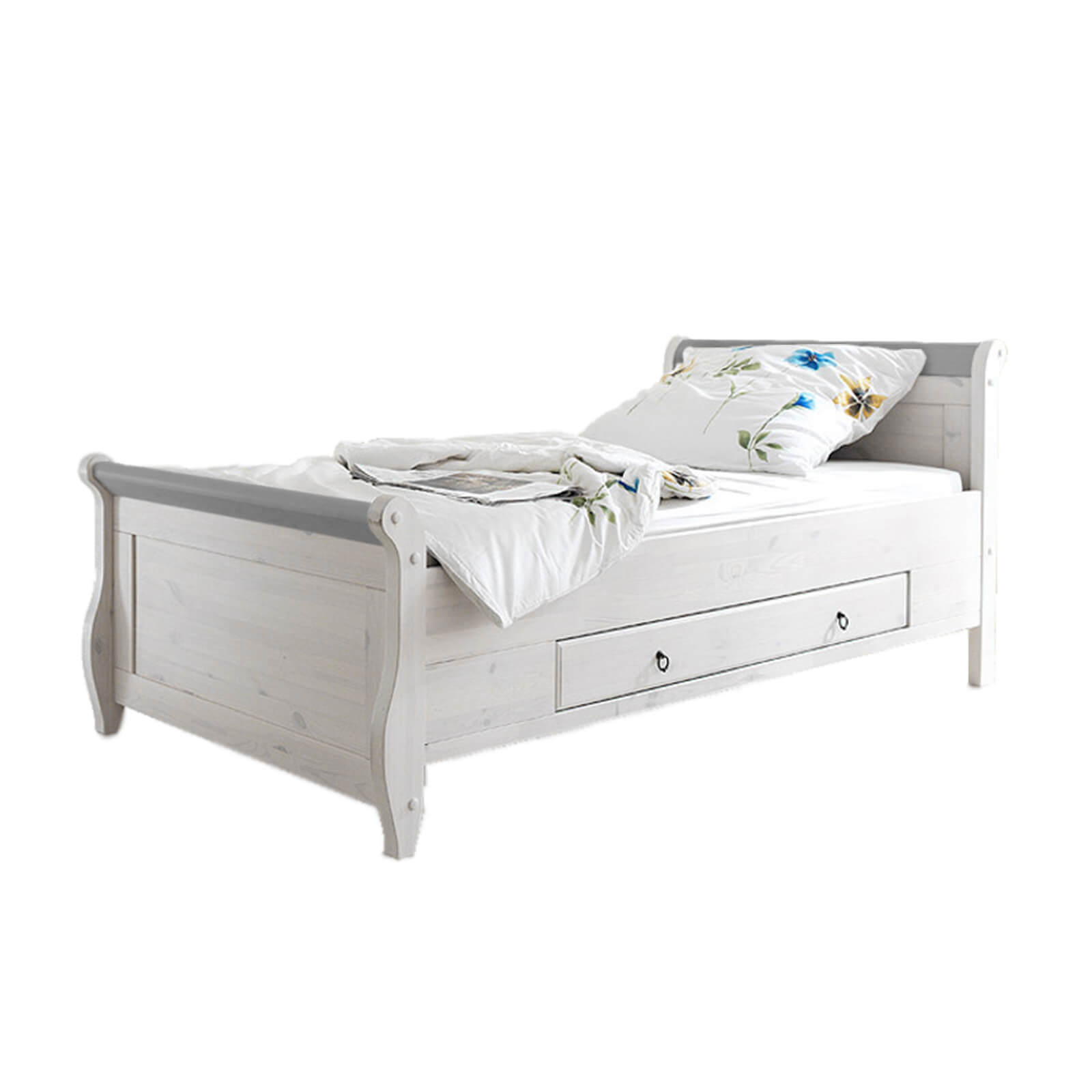 Кровать деревянная односпальная Мальта 1000 с ящиками (серый)